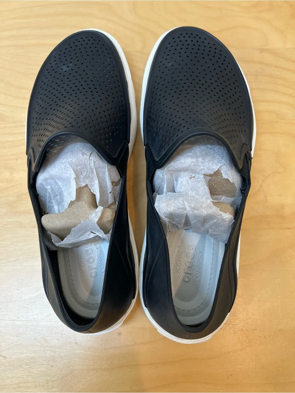 CROCS Black Slip-On Perforated Casual Loafers with White Sole
